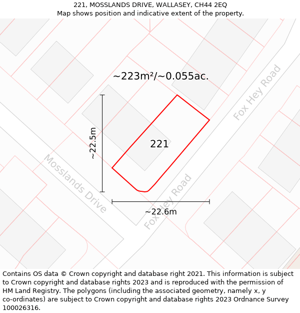 221, MOSSLANDS DRIVE, WALLASEY, CH44 2EQ: Plot and title map