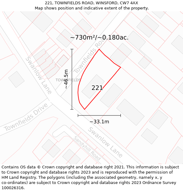 221, TOWNFIELDS ROAD, WINSFORD, CW7 4AX: Plot and title map