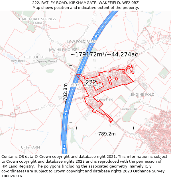 222, BATLEY ROAD, KIRKHAMGATE, WAKEFIELD, WF2 0RZ: Plot and title map