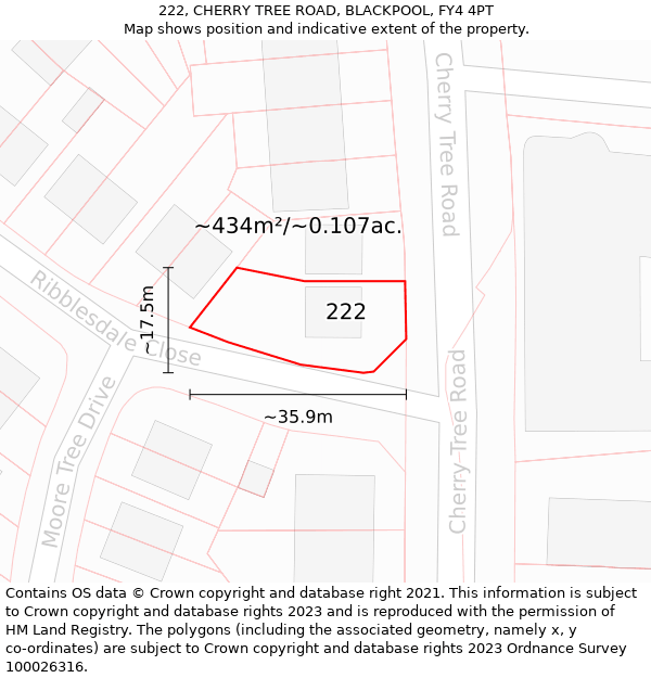 222, CHERRY TREE ROAD, BLACKPOOL, FY4 4PT: Plot and title map