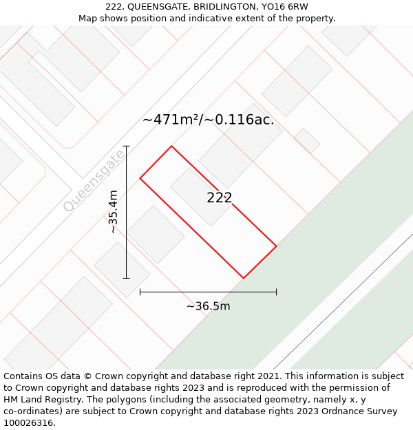 222, QUEENSGATE, BRIDLINGTON, YO16 6RW: Plot and title map