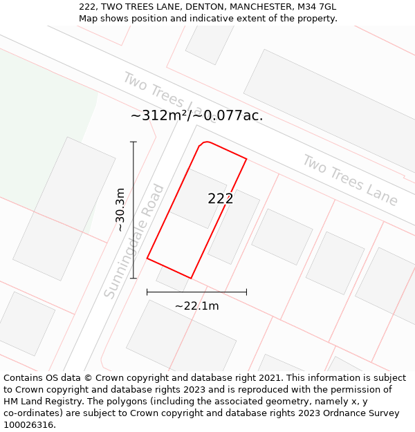 222, TWO TREES LANE, DENTON, MANCHESTER, M34 7GL: Plot and title map