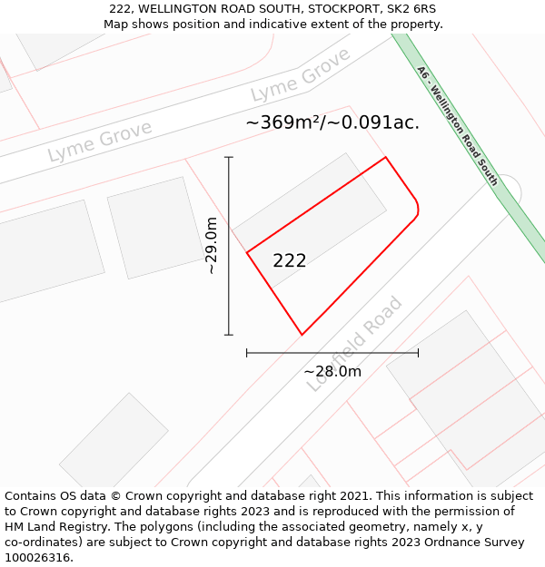 222, WELLINGTON ROAD SOUTH, STOCKPORT, SK2 6RS: Plot and title map