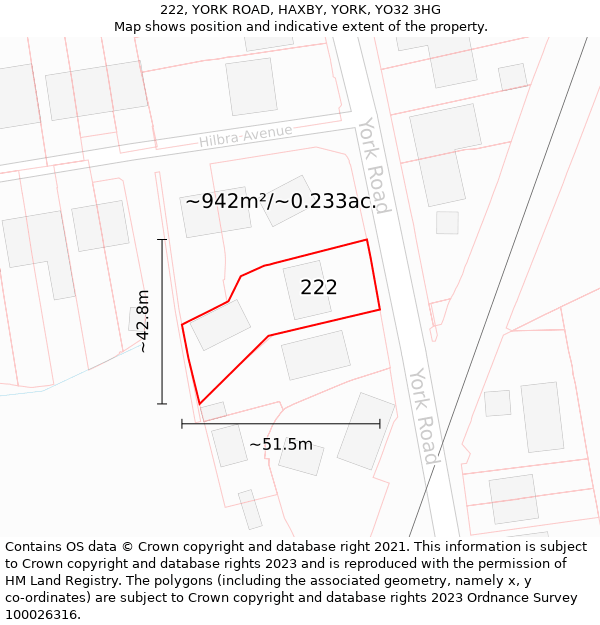 222, YORK ROAD, HAXBY, YORK, YO32 3HG: Plot and title map