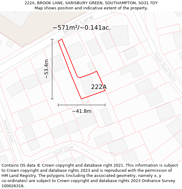 222A, BROOK LANE, SARISBURY GREEN, SOUTHAMPTON, SO31 7DY: Plot and title map