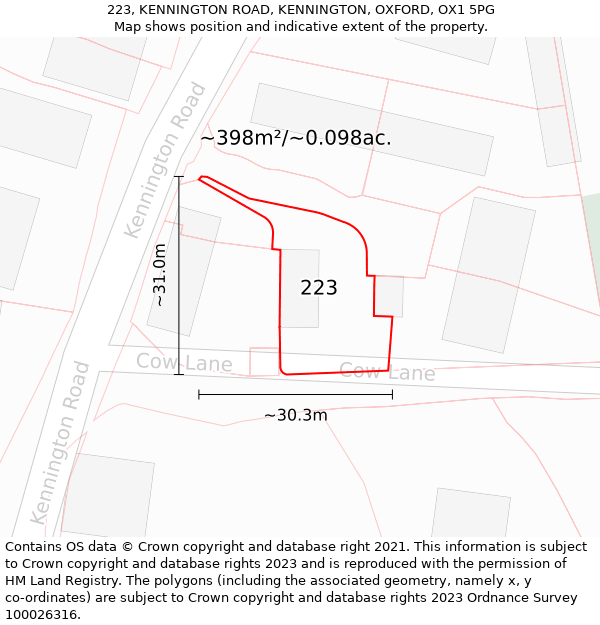 223, KENNINGTON ROAD, KENNINGTON, OXFORD, OX1 5PG: Plot and title map