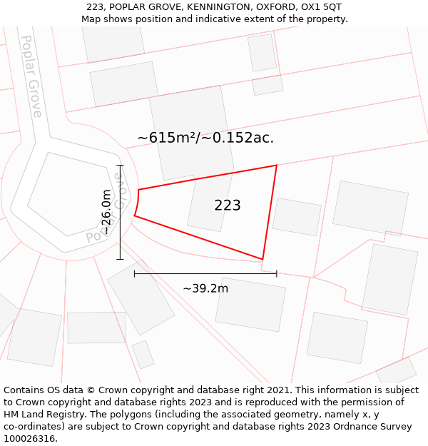 223, POPLAR GROVE, KENNINGTON, OXFORD, OX1 5QT: Plot and title map