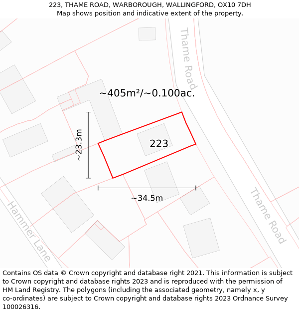 223, THAME ROAD, WARBOROUGH, WALLINGFORD, OX10 7DH: Plot and title map