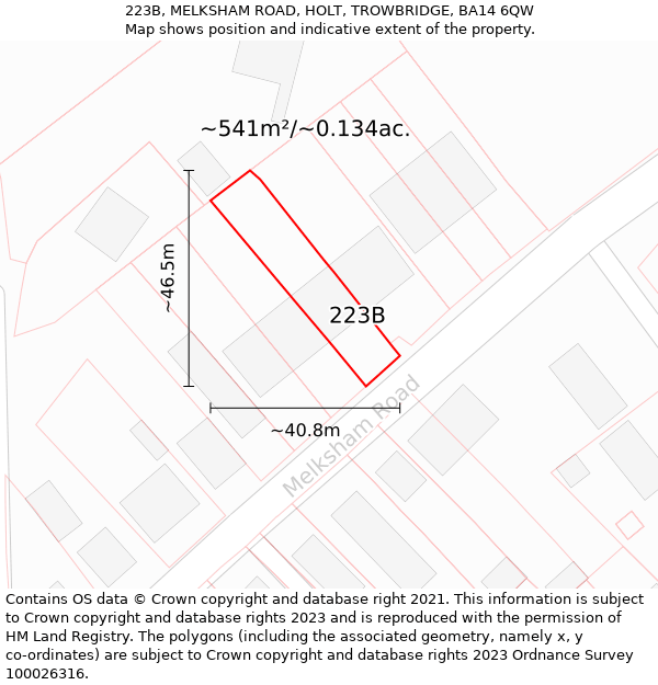 223B, MELKSHAM ROAD, HOLT, TROWBRIDGE, BA14 6QW: Plot and title map