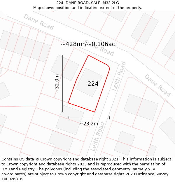 224, DANE ROAD, SALE, M33 2LG: Plot and title map