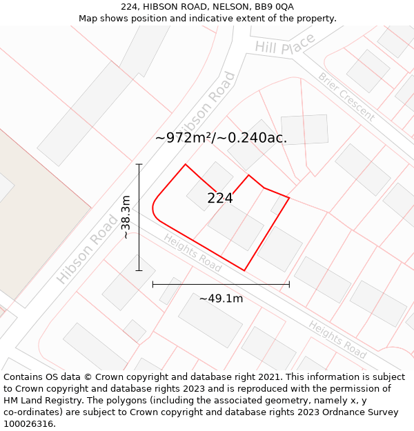 224, HIBSON ROAD, NELSON, BB9 0QA: Plot and title map