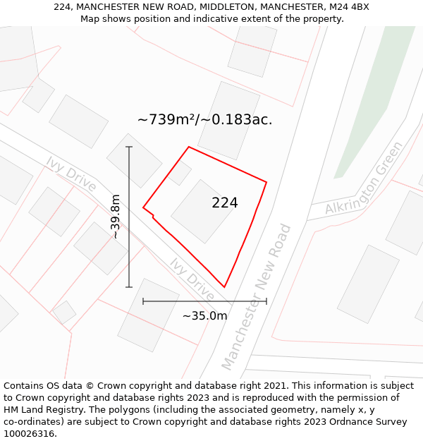 224, MANCHESTER NEW ROAD, MIDDLETON, MANCHESTER, M24 4BX: Plot and title map