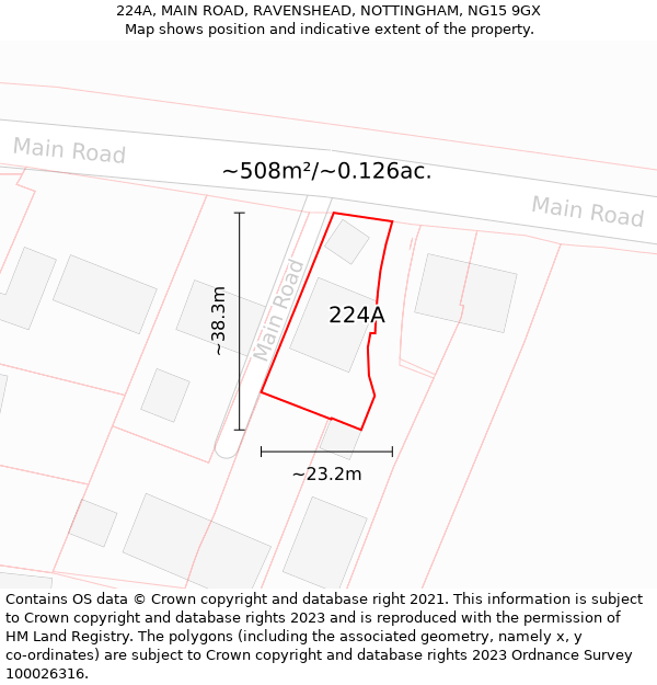 224A, MAIN ROAD, RAVENSHEAD, NOTTINGHAM, NG15 9GX: Plot and title map