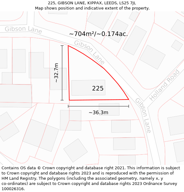 225, GIBSON LANE, KIPPAX, LEEDS, LS25 7JL: Plot and title map