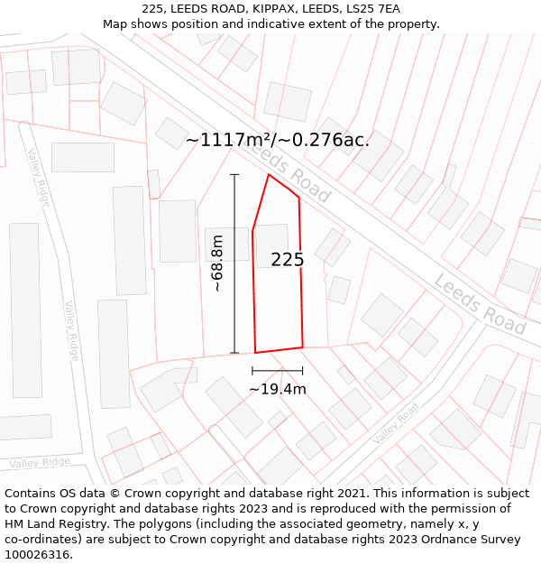 225, LEEDS ROAD, KIPPAX, LEEDS, LS25 7EA: Plot and title map