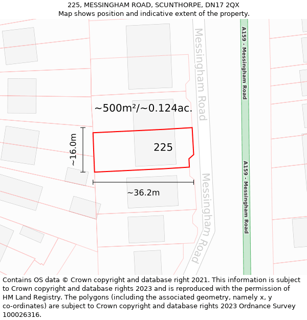 225, MESSINGHAM ROAD, SCUNTHORPE, DN17 2QX: Plot and title map