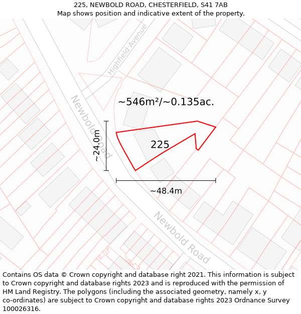 225, NEWBOLD ROAD, CHESTERFIELD, S41 7AB: Plot and title map