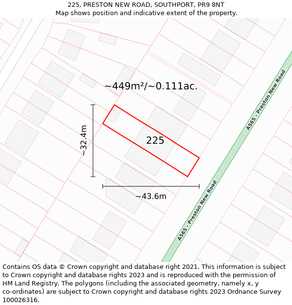 225, PRESTON NEW ROAD, SOUTHPORT, PR9 8NT: Plot and title map