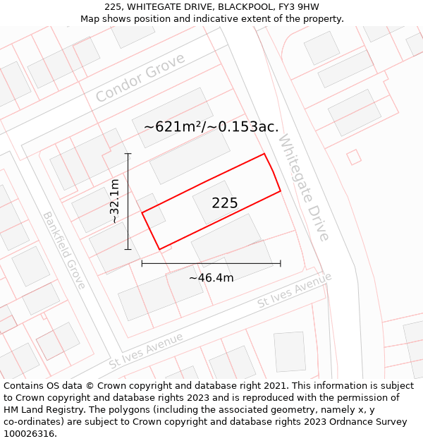 225, WHITEGATE DRIVE, BLACKPOOL, FY3 9HW: Plot and title map