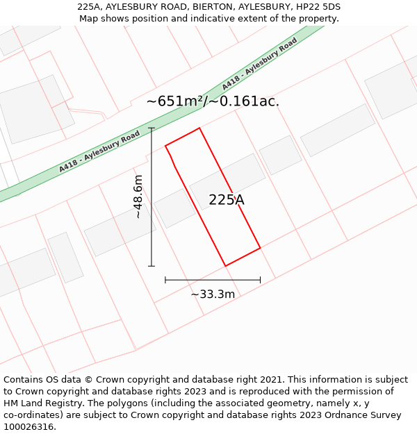 225A, AYLESBURY ROAD, BIERTON, AYLESBURY, HP22 5DS: Plot and title map