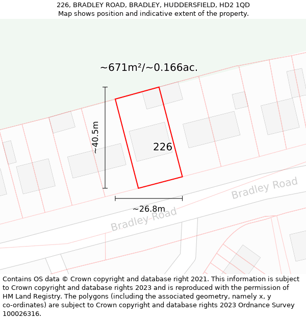 226, BRADLEY ROAD, BRADLEY, HUDDERSFIELD, HD2 1QD: Plot and title map