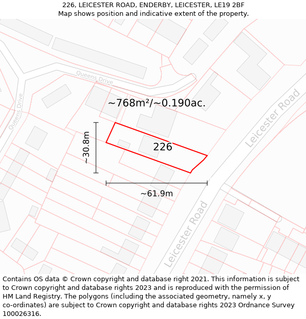 226, LEICESTER ROAD, ENDERBY, LEICESTER, LE19 2BF: Plot and title map