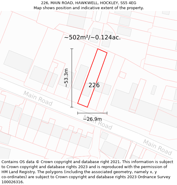 226, MAIN ROAD, HAWKWELL, HOCKLEY, SS5 4EG: Plot and title map