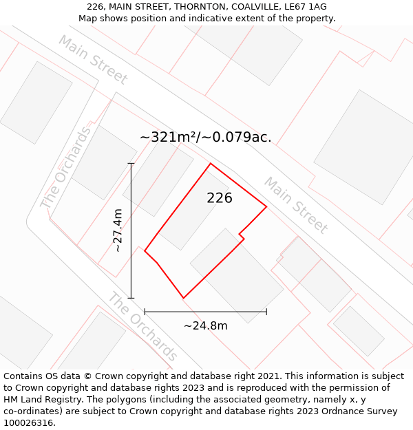 226, MAIN STREET, THORNTON, COALVILLE, LE67 1AG: Plot and title map