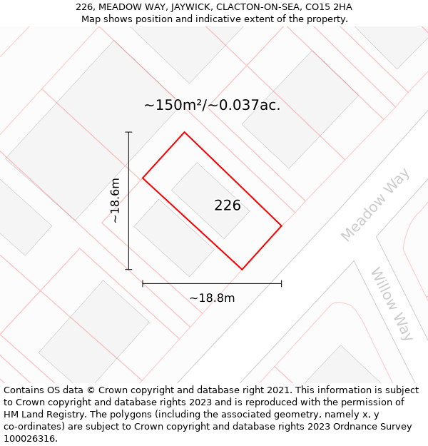 226, MEADOW WAY, JAYWICK, CLACTON-ON-SEA, CO15 2HA: Plot and title map
