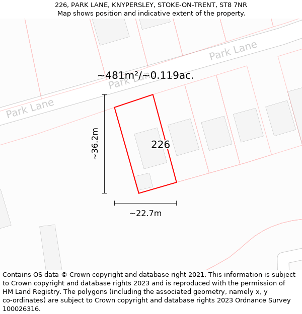 226, PARK LANE, KNYPERSLEY, STOKE-ON-TRENT, ST8 7NR: Plot and title map