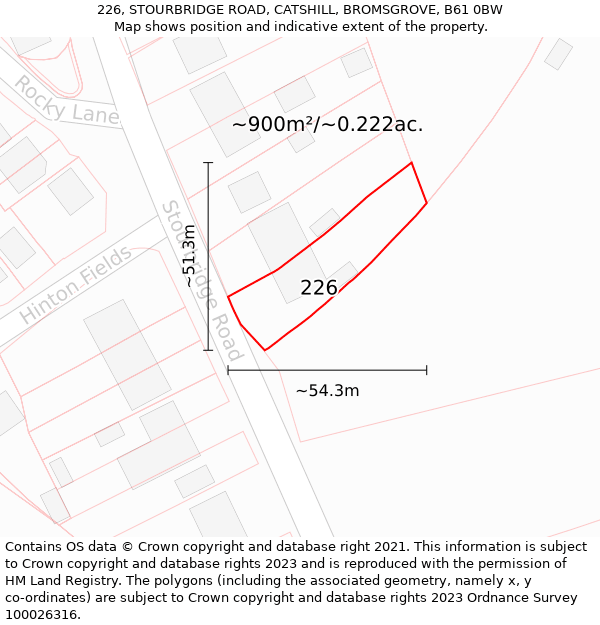 226, STOURBRIDGE ROAD, CATSHILL, BROMSGROVE, B61 0BW: Plot and title map