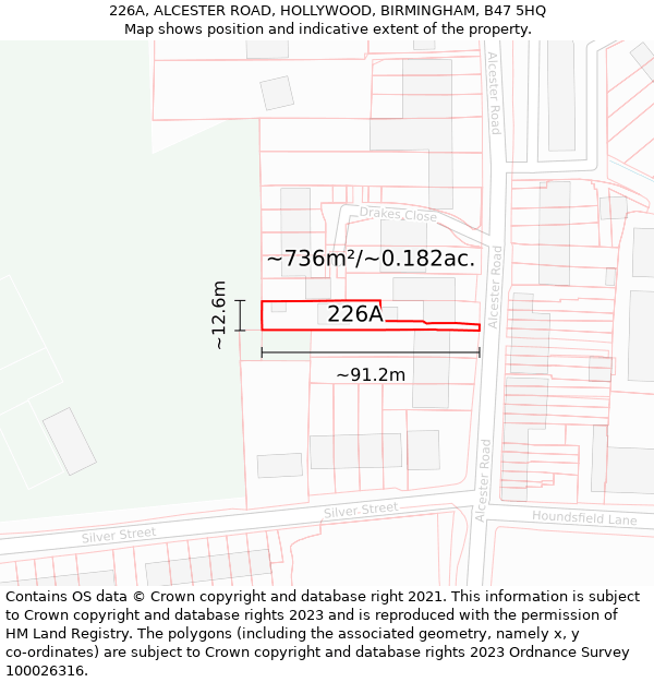 226A, ALCESTER ROAD, HOLLYWOOD, BIRMINGHAM, B47 5HQ: Plot and title map