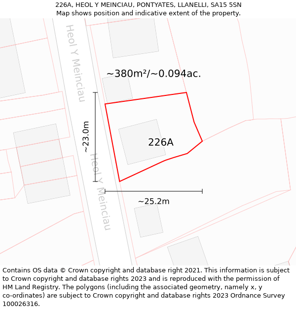 226A, HEOL Y MEINCIAU, PONTYATES, LLANELLI, SA15 5SN: Plot and title map