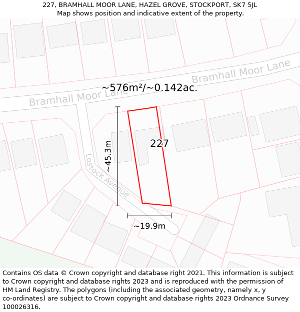 227, BRAMHALL MOOR LANE, HAZEL GROVE, STOCKPORT, SK7 5JL: Plot and title map