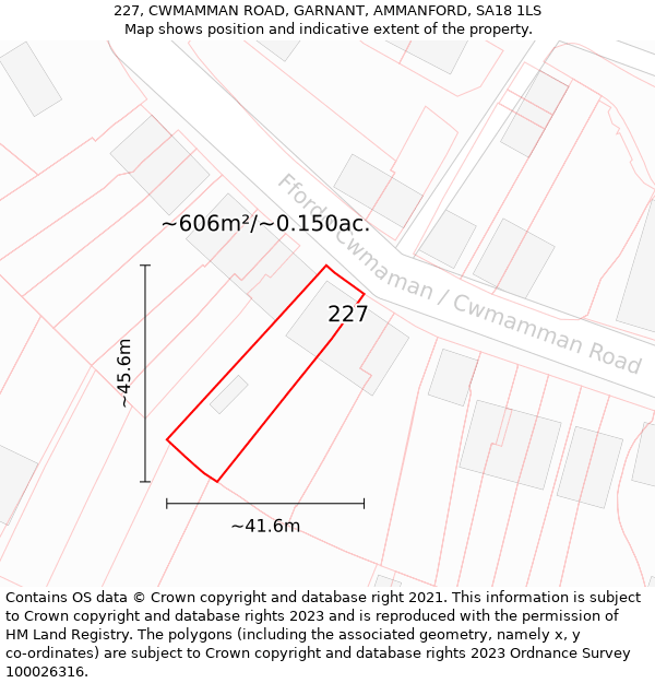 227, CWMAMMAN ROAD, GARNANT, AMMANFORD, SA18 1LS: Plot and title map