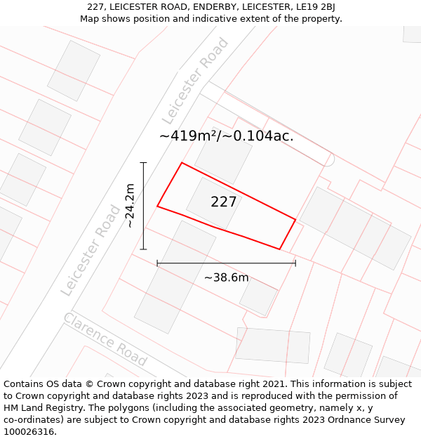 227, LEICESTER ROAD, ENDERBY, LEICESTER, LE19 2BJ: Plot and title map