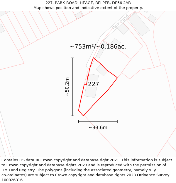 227, PARK ROAD, HEAGE, BELPER, DE56 2AB: Plot and title map