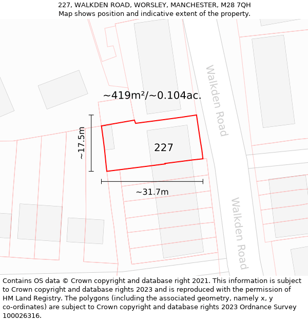 227, WALKDEN ROAD, WORSLEY, MANCHESTER, M28 7QH: Plot and title map