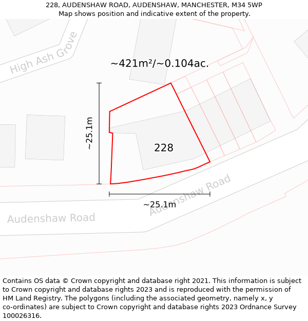 228, AUDENSHAW ROAD, AUDENSHAW, MANCHESTER, M34 5WP: Plot and title map