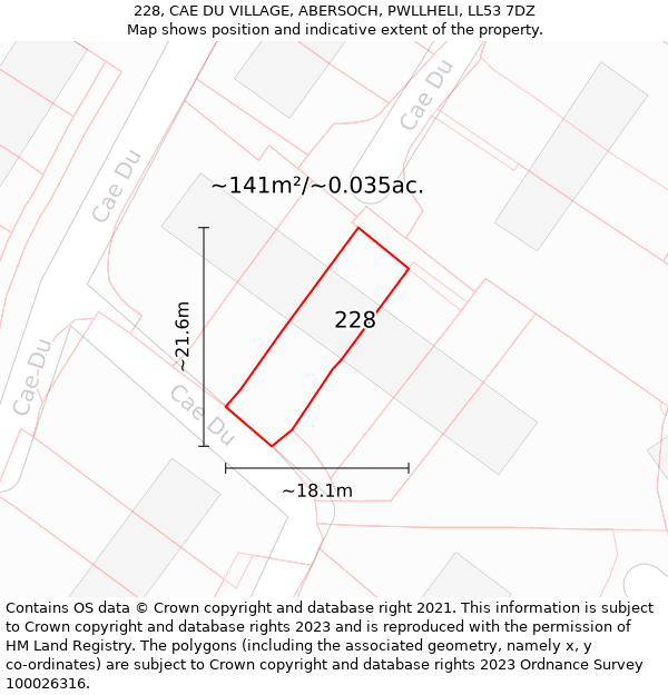 228, CAE DU VILLAGE, ABERSOCH, PWLLHELI, LL53 7DZ: Plot and title map