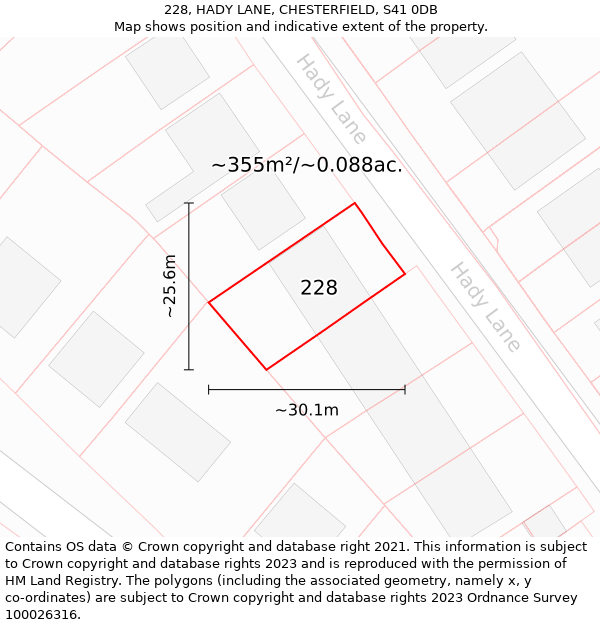 228, HADY LANE, CHESTERFIELD, S41 0DB: Plot and title map