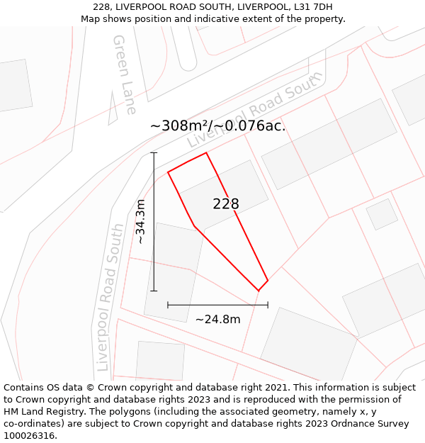 228, LIVERPOOL ROAD SOUTH, LIVERPOOL, L31 7DH: Plot and title map
