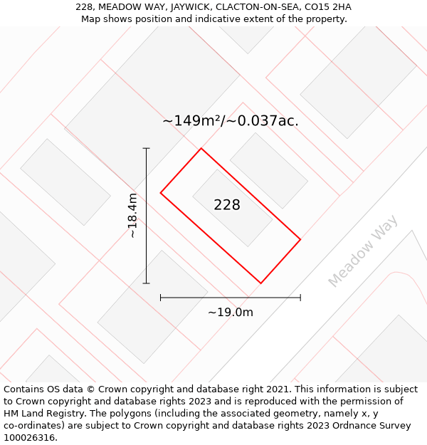 228, MEADOW WAY, JAYWICK, CLACTON-ON-SEA, CO15 2HA: Plot and title map
