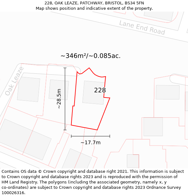 228, OAK LEAZE, PATCHWAY, BRISTOL, BS34 5FN: Plot and title map