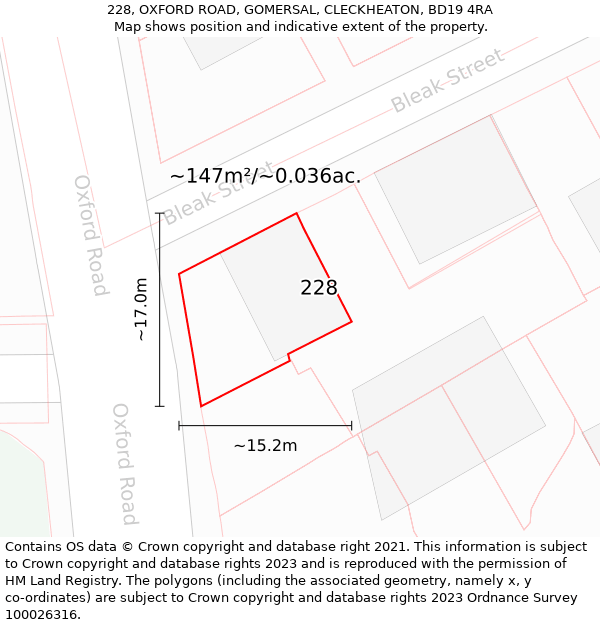 228, OXFORD ROAD, GOMERSAL, CLECKHEATON, BD19 4RA: Plot and title map