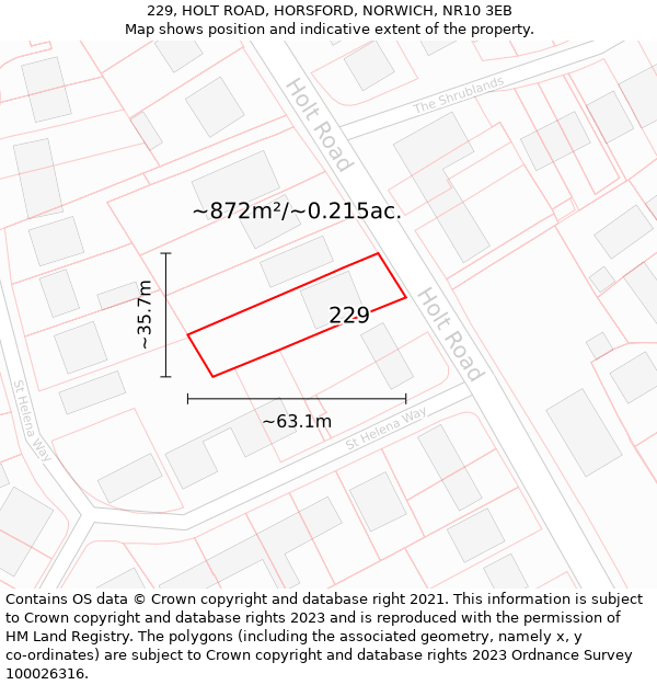 229, HOLT ROAD, HORSFORD, NORWICH, NR10 3EB: Plot and title map