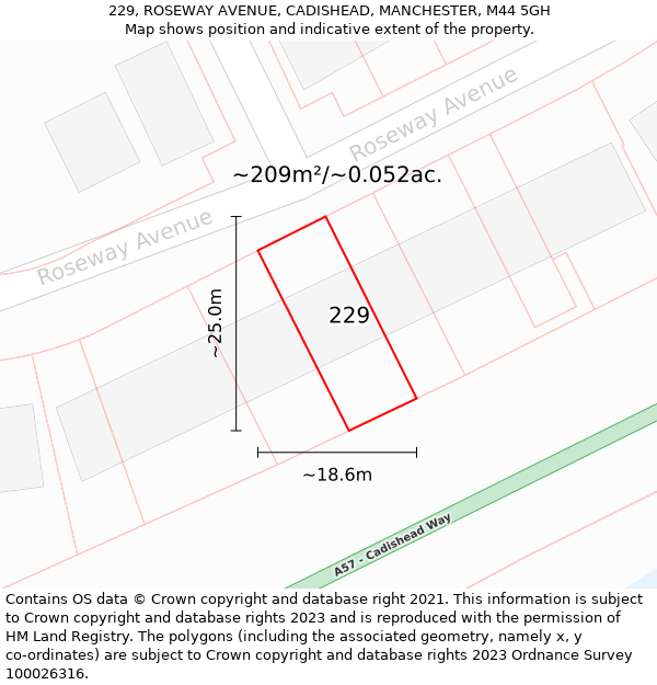 229, ROSEWAY AVENUE, CADISHEAD, MANCHESTER, M44 5GH: Plot and title map