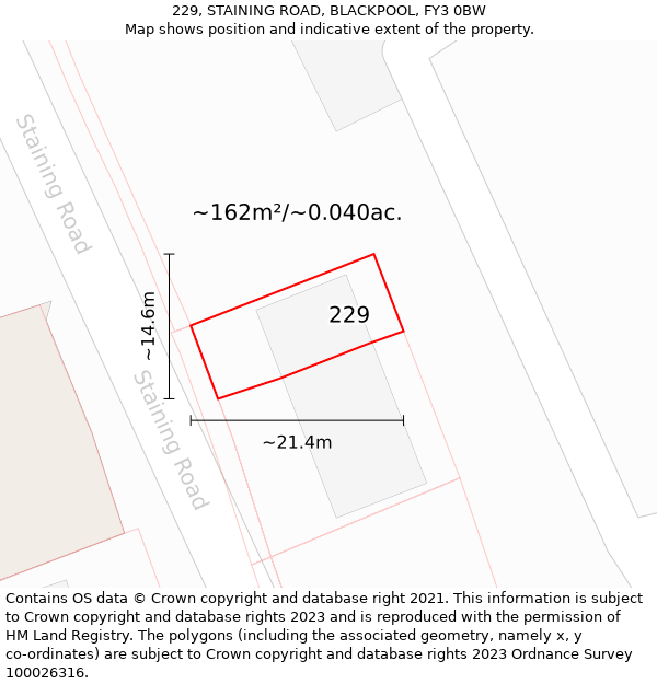 229, STAINING ROAD, BLACKPOOL, FY3 0BW: Plot and title map