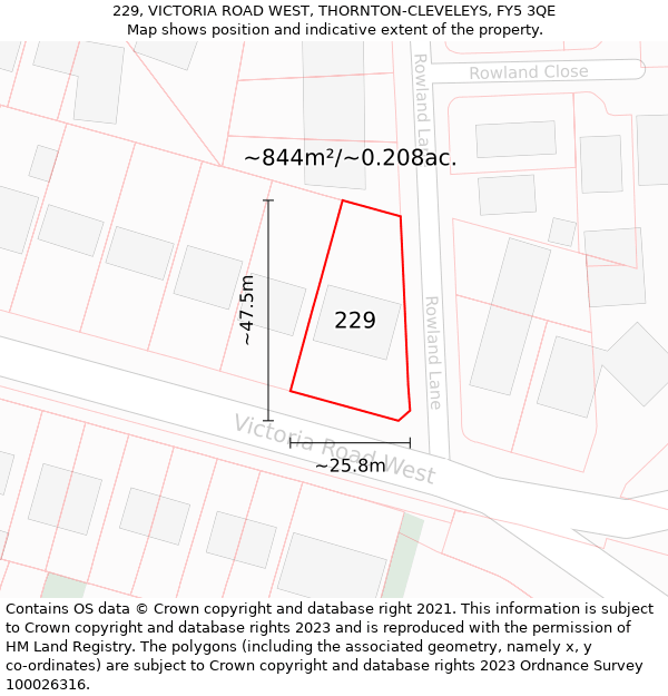 229, VICTORIA ROAD WEST, THORNTON-CLEVELEYS, FY5 3QE: Plot and title map
