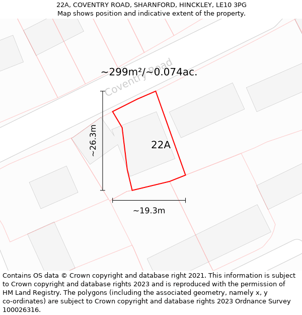 22A, COVENTRY ROAD, SHARNFORD, HINCKLEY, LE10 3PG: Plot and title map